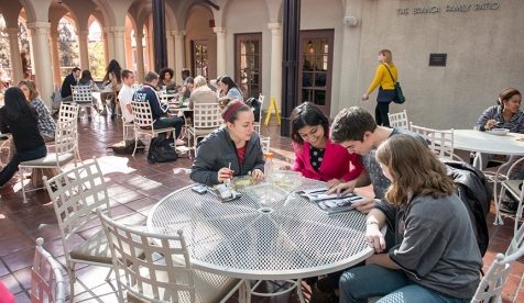 Students relaxing on Branca Patio