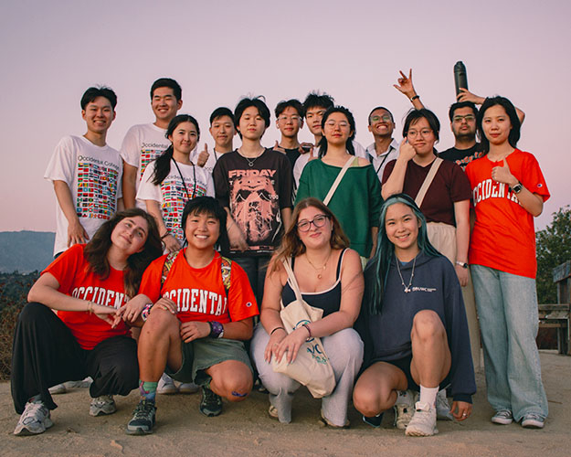 A group of Occidental College international students posed together