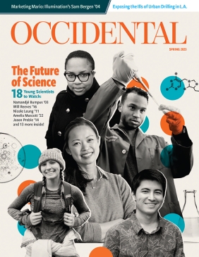 Spring 2023 magazine cover with a collage of photos of young alumni scientists