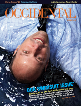 President Jonathan Veitch in a pool of water. Cover story: O