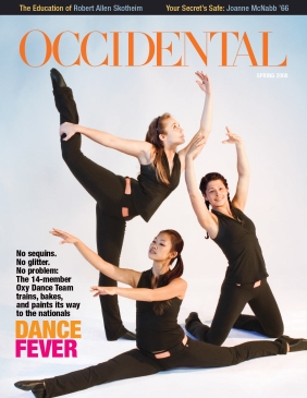 Three dancers wearing all black in various poses. Cover stor