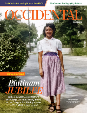 a young Black woman from the 1950s poses on campus