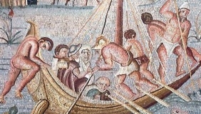 men sailing a boat across the Nile in the 2nd century