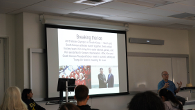 Ambassador Shearer lectures on sports diplomacy