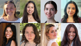 A group of 8 Occidental College student award winners, a composite image