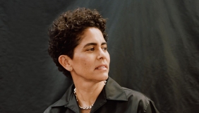 Julie Mehretu is wearing a black shirt