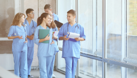 Photo of a group of medical students having a conversation