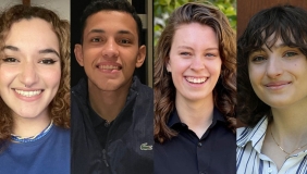 headshots of four students, three female one male
