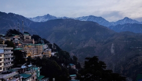A view of the mountains from a village in the Himalayas.