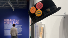 Jeanne Córdova's hat on display at OXY ARTS.