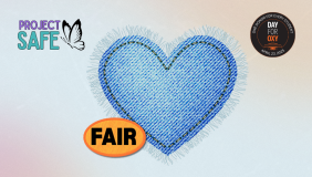 A flyer advertising Project SAFE's Denim Day Fair for Take Back the Week 2025