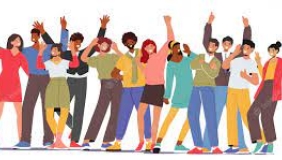 cartoon image of people gathering