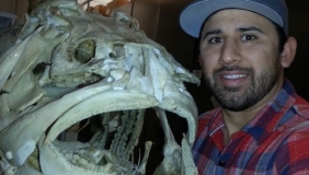 Dr. Chris Martinez with fish skeleton