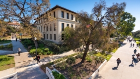 Students walking across campus