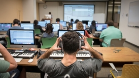 oxy students in a music production class session