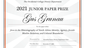 Image of award certificate for the junior paper prize