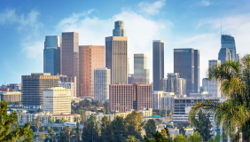 a photo of downtown los angeles skyline by daylight
