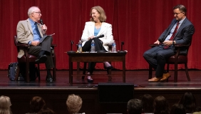 Kristina Kvien '87 discusses modern diplomacy as a Obama Scholars speaker at Occidental College.