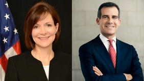 Denise Bauer and Eric Garcetti