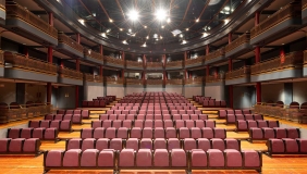 The interior of Keck Theater on Oxy's campus