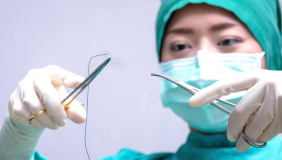 a doctor preparing suture equipment