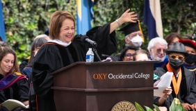 State Sen. Maria Elena Durazo speaks at Occidental College's 2022 Commencement