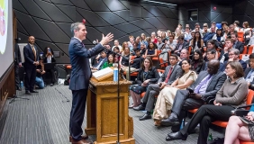 LA Mayor Eric Garcetti presenting at a campus event