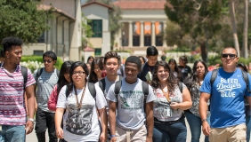 Occidental Upward Bound students walk across campus