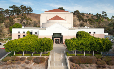 View of Keck Theater at Occidental College from a raised lift