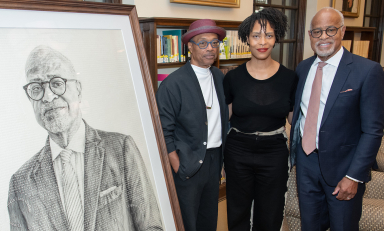 Bob Johnson '77, Kenturah Davis '02, and President Harry Elam Jr.