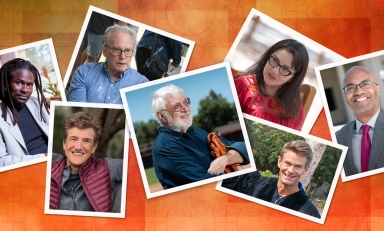 Retiring professors Elmer Griffin, Margi Rusmore, Stuart Rugg, Peter Dreier, Alexandra Puerto, Stuart Rugg, and Ron Buckmire