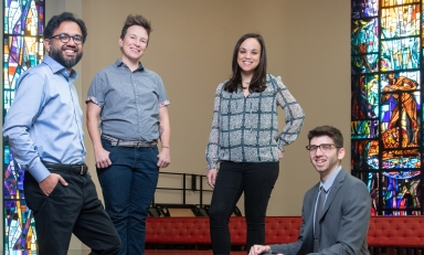 Assistant professors Sohaib Khan (religious studies), Season Blake (philosophy), Jamie Amemiya (psychology), and Zachary Silver (psychology). 