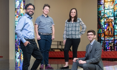 Assistant professors Sohaib Khan (religious studies), Season Blake (philosophy), Jamie Amemiya (psychology), and Zachary Silver (psychology). 