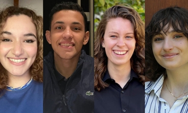 headshots of four students, three female one male