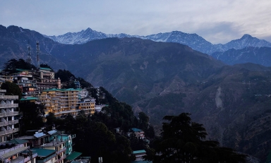 A view of the mountains from a village in the Himalayas.