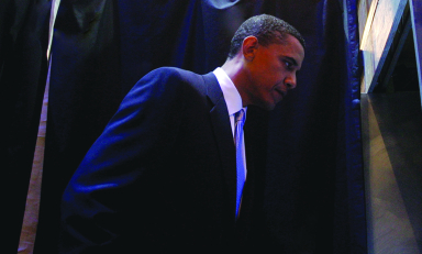 Barack Obama '83 on the campaign trail in 2004.
