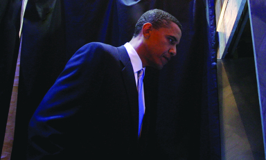 Barack Obama '83 on the campaign trail in 2004.