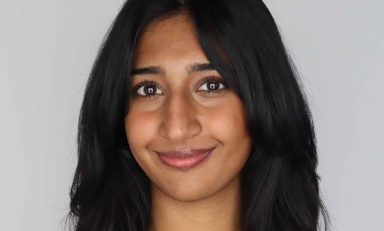 Woman in front of white background