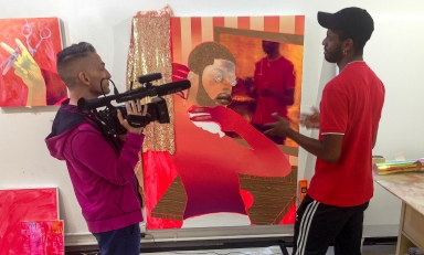 Professor and filmmaker Broderick Fox films artist Devan Shimoyama for his documentary, Manscaping.