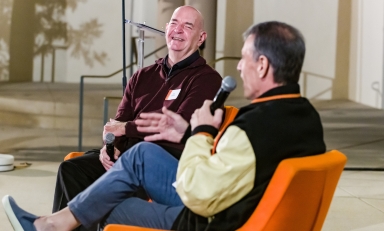 Coach Dale Widolff and moderator Jeff Goldstein '86.