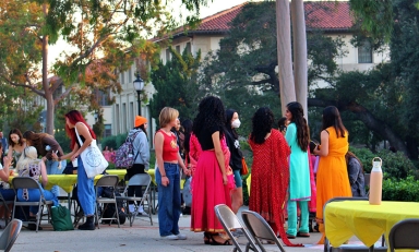 Students gathered on the Quad for a Diwali celebration event
