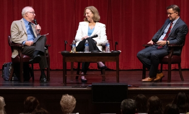 Kristina Kvien '87 discusses modern diplomacy as a Obama Scholars speaker at Occidental College.