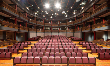 The interior of Keck Theater on Oxy's campus