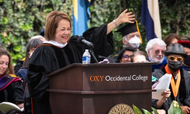 State Sen. Maria Elena Durazo speaks at Occidental College's 2022 Commencement