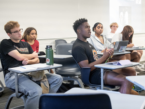 Occidental students engage in discussion during a class at the Los Angeles campus.