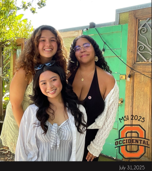 Yemale Febres '27 with new MSI students, smiling for a picture at the ICC