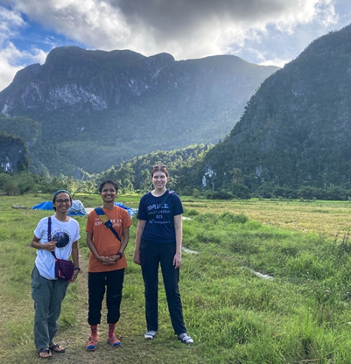 Local caver Khylle Tabujara, Natasha Sekhon, and Mira Hart '26. Local caver Khylle Tabujara, Natasha Sekhon, and Mira Hart '26.