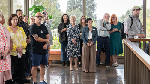 a crowd of Occidental community members attending the MOU signing event between PCC and Oxy