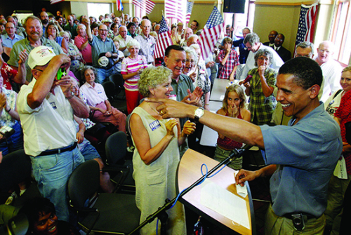 Obama speaks at a campaign stop in Freeport, ill., in August 2004.