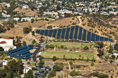 An overhead view of the Occidental College solar array